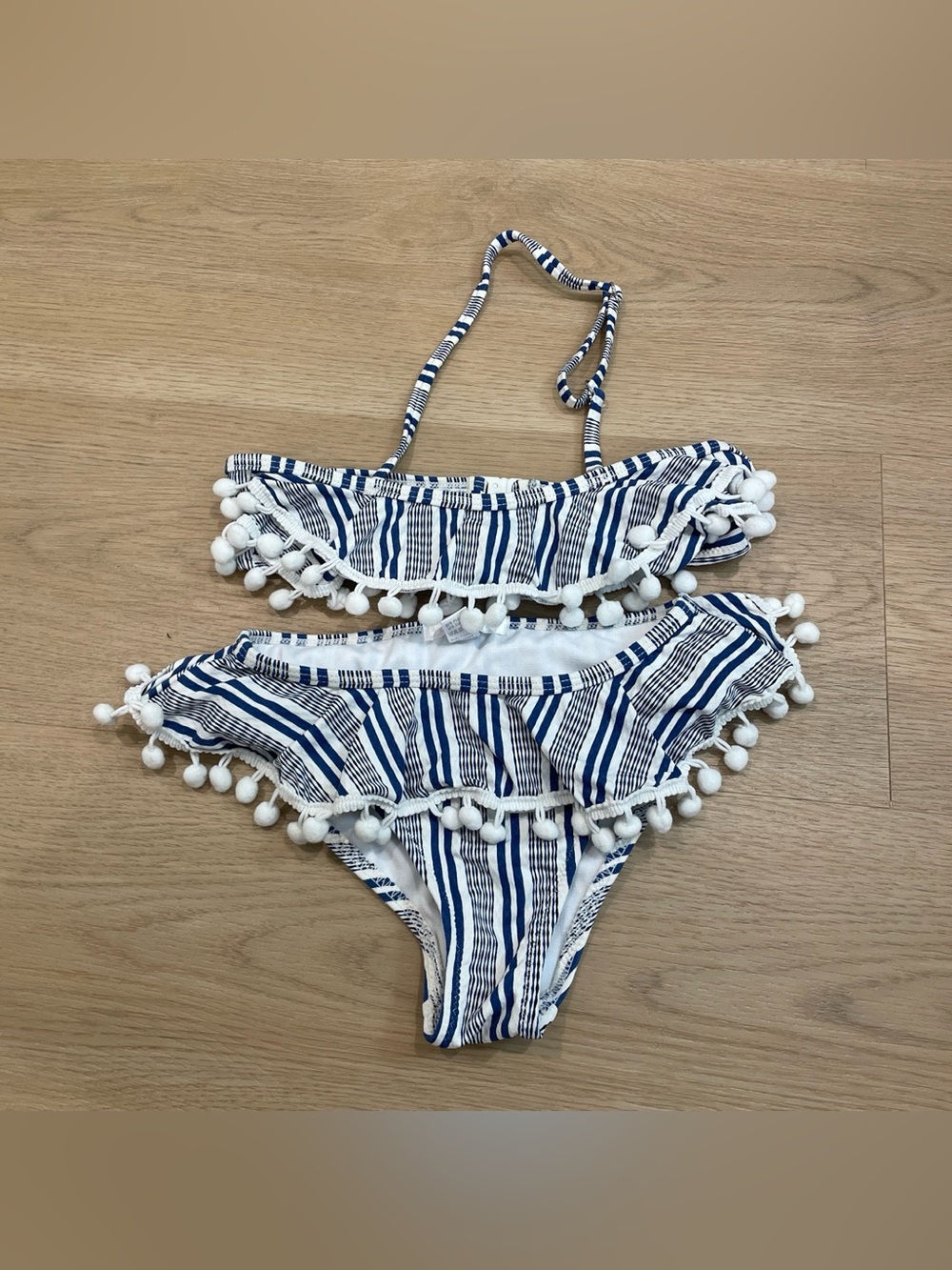 Stella Cove Navy & White Striped Bikini Set with Pom Trim